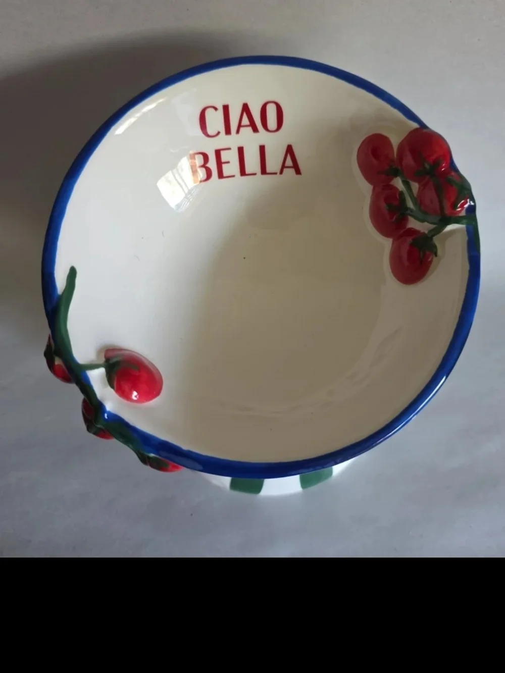 Luna & Sage Ceramic Decorative Piece - Green & White with Red Accent